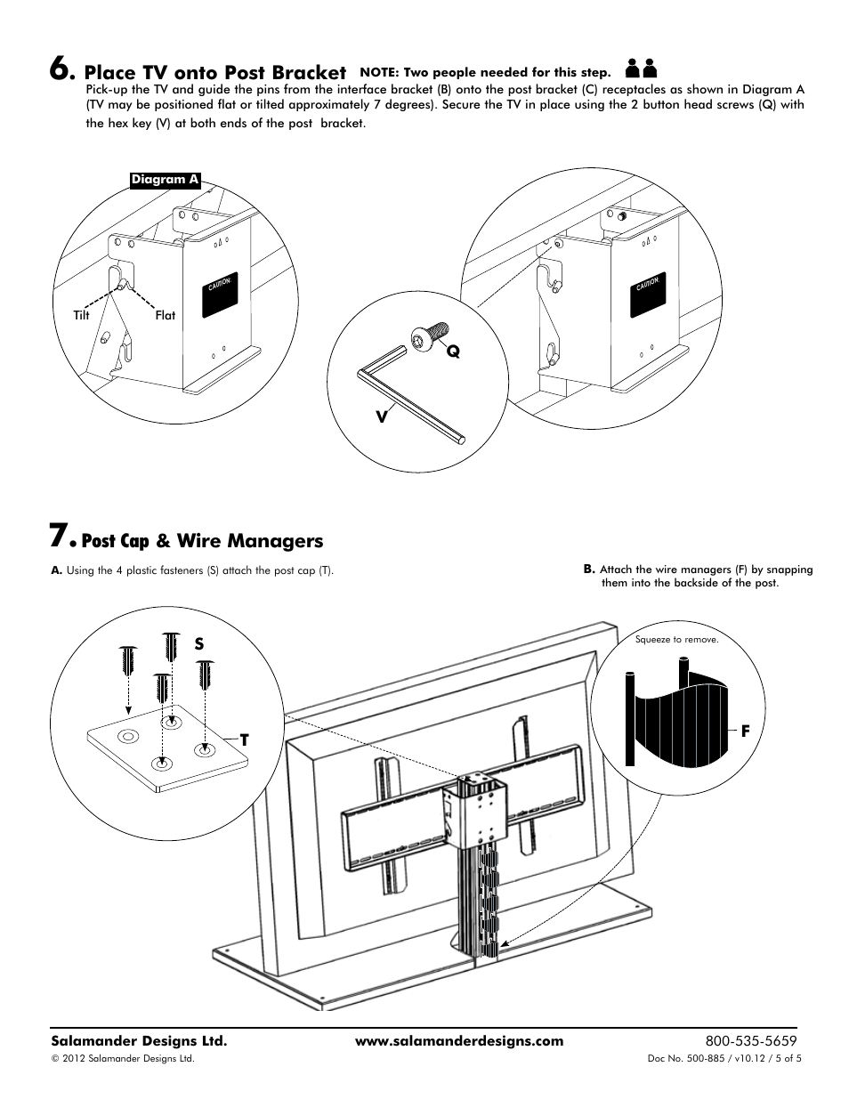 Post cap & wire managers, Place tv onto post bracket | Salamander Designs SN/PM/A User Manual | Page 5 / 5