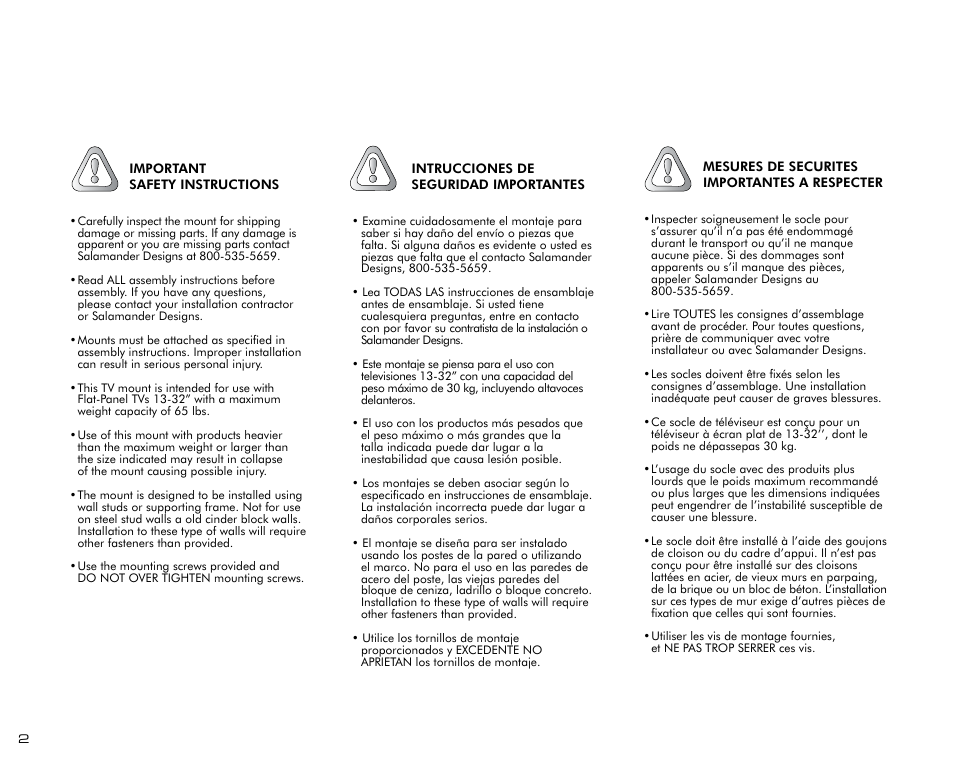 Salamander Designs FX100/S User Manual | Page 2 / 12