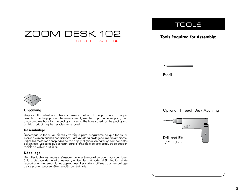 Zoom desk 102, Tools | Salamander Designs ZM102D/S User Manual | Page 3 / 12