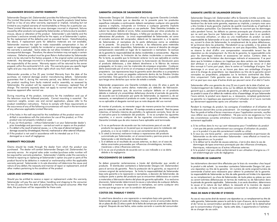 Salamander Designs LU200/PJ Projector Mount User Manual | Page 11 / 12