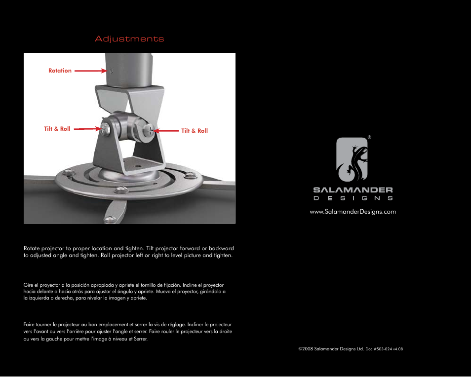 Adjustments | Salamander Designs LU200/PJ Projector Mount User Manual | Page 12 / 12