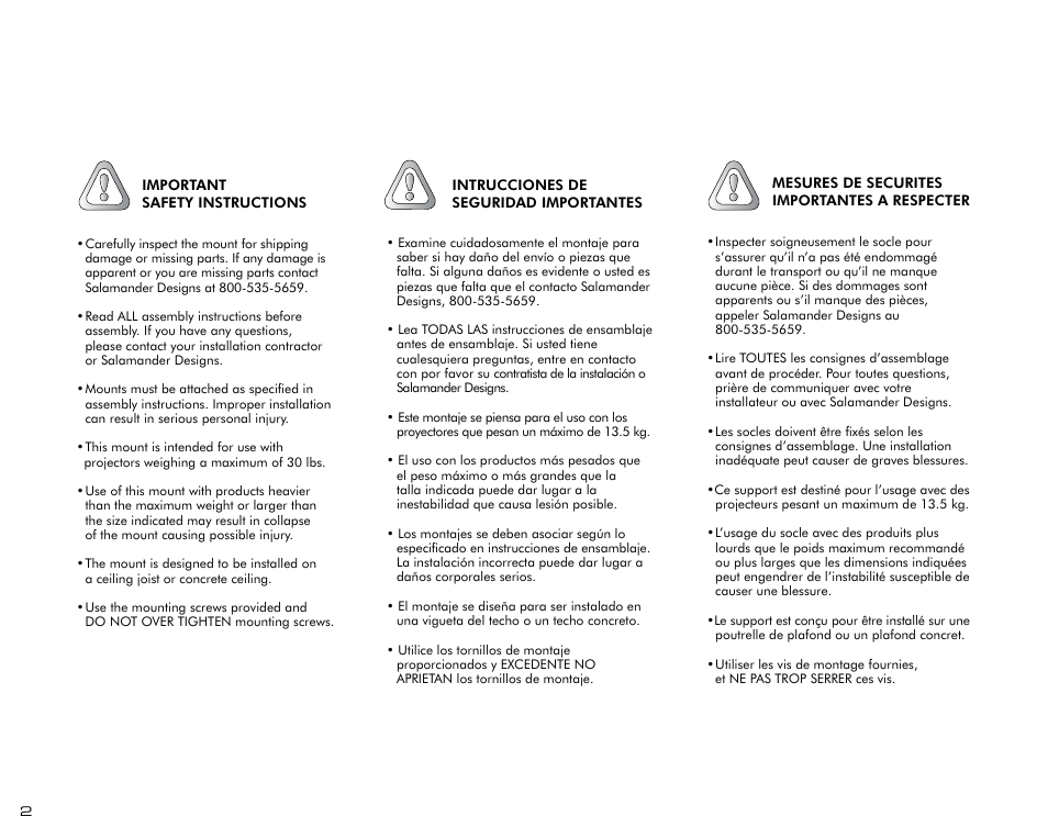 Salamander Designs LU200/PJ Projector Mount User Manual | Page 2 / 12