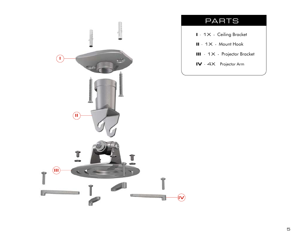 Parts | Salamander Designs LU200/PJ Projector Mount User Manual | Page 5 / 12