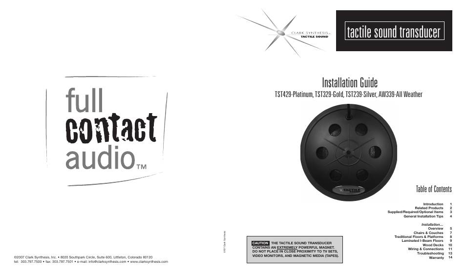 Salamander Designs TST239 Tactile Sound Transducer User Manual | 8 pages