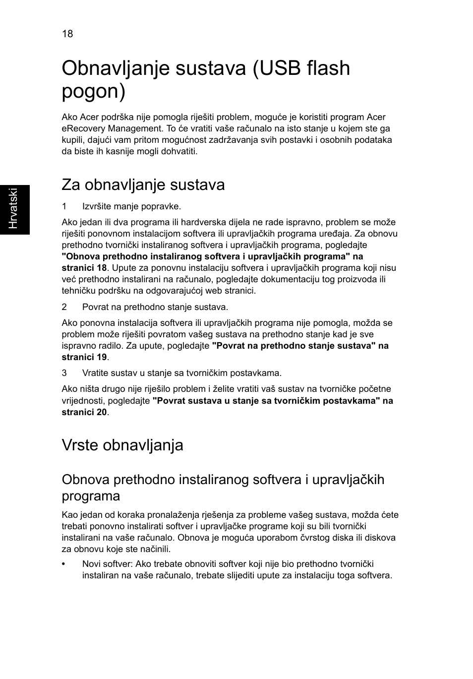 Obnavljanje sustava (usb flash pogon), Za obnavljanje sustava, Vrste obnavljanja | Acer Aspire 4739Z User Manual | Page 1334 / 2354