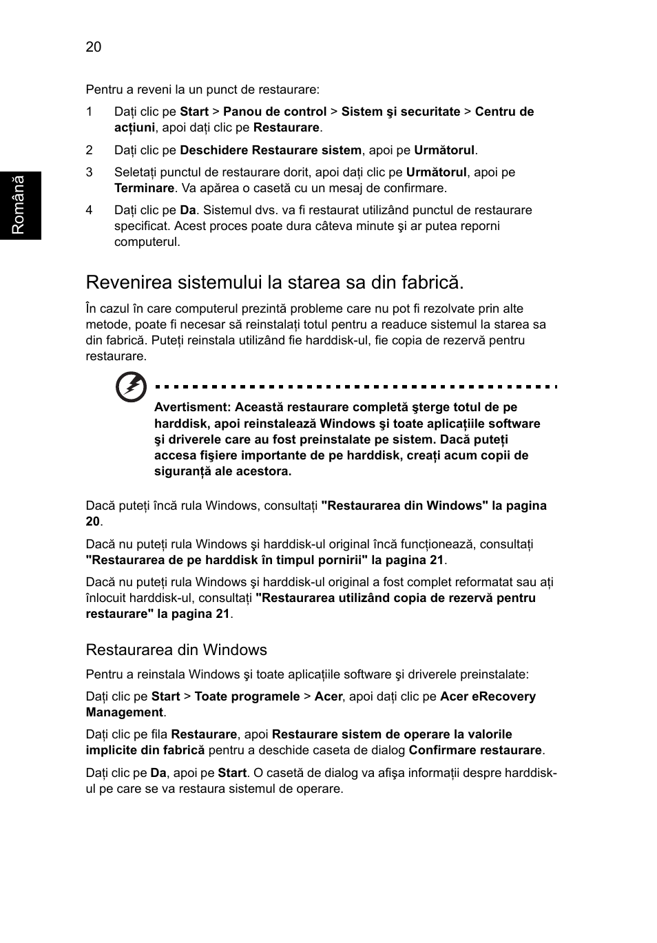 Revenirea sistemului la starea sa din fabrică | Acer Aspire 4739Z User Manual | Page 1412 / 2354