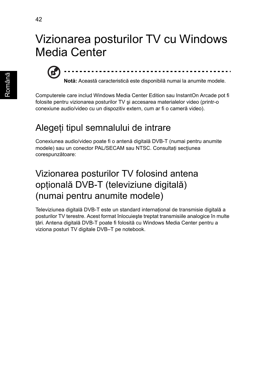 Vizionarea posturilor tv cu windows media center, Alegeţi tipul semnalului de intrare | Acer Aspire 4739Z User Manual | Page 1434 / 2354