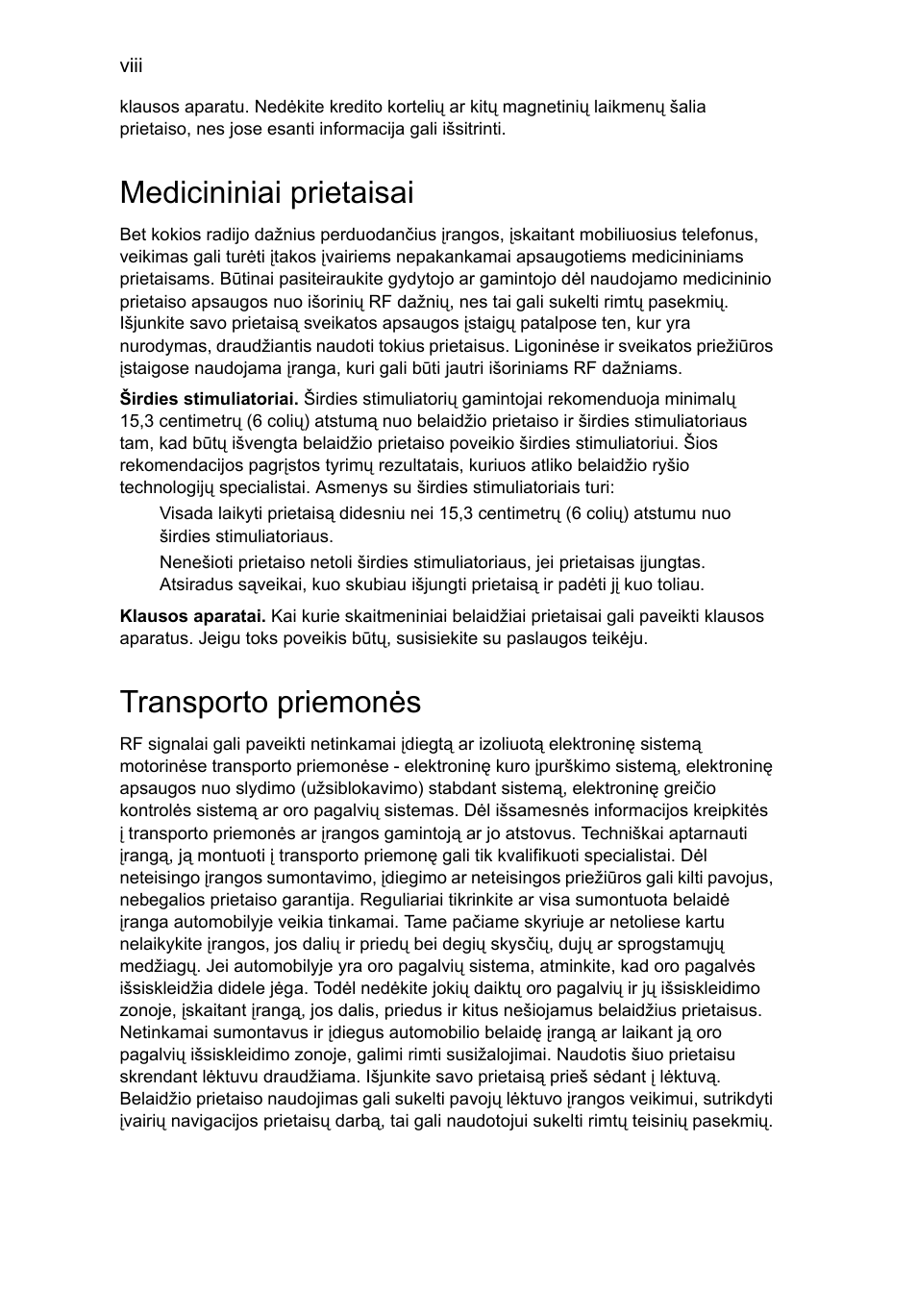 Medicininiai prietaisai, Transporto priemonės | Acer Aspire 4739Z User Manual | Page 1682 / 2354