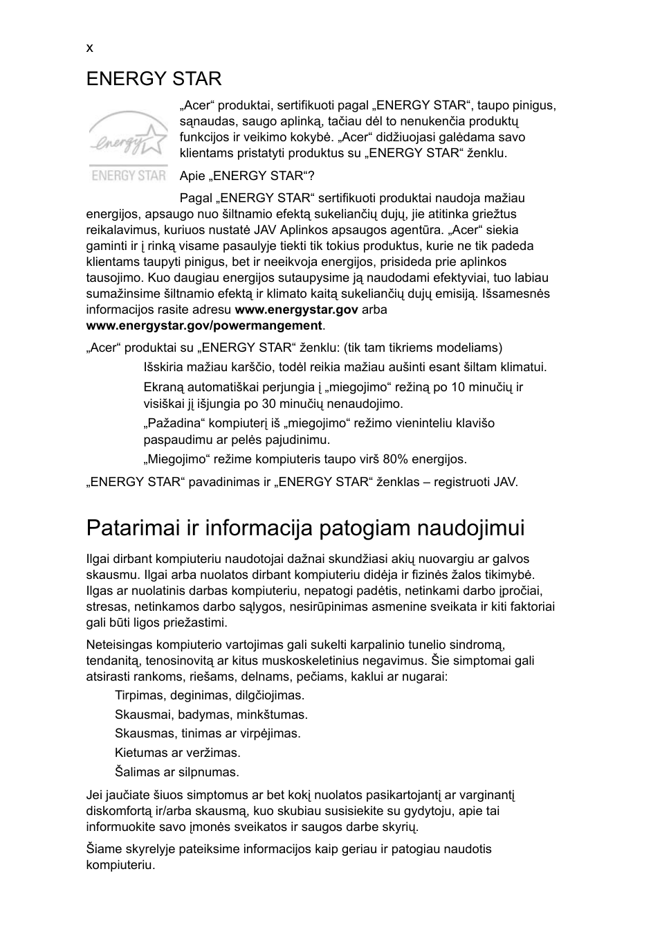 Patarimai ir informacija patogiam naudojimui, Energy star | Acer Aspire 4739Z User Manual | Page 1684 / 2354
