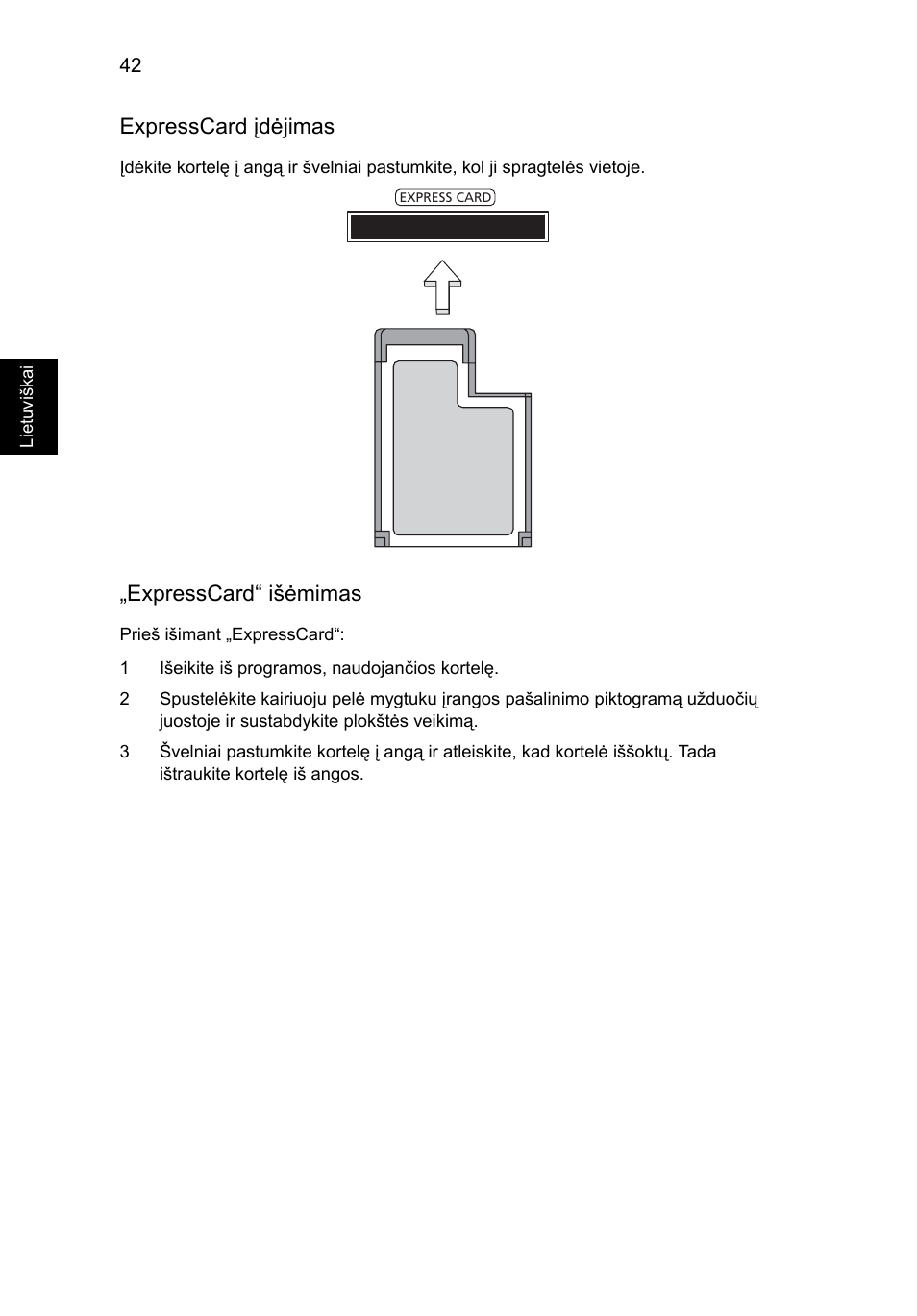 Expresscard įdėjimas, Expresscard“ išėmimas | Acer Aspire 4739Z User Manual | Page 1736 / 2354