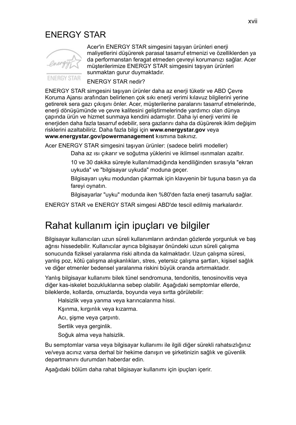 Rahat kullanım için ipuçları ve bilgiler, Energy star | Acer Aspire 4739Z User Manual | Page 1849 / 2354
