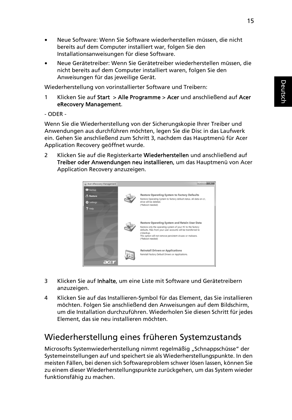Wiederherstellung eines früheren systemzustands | Acer Aspire 4739Z User Manual | Page 193 / 2354