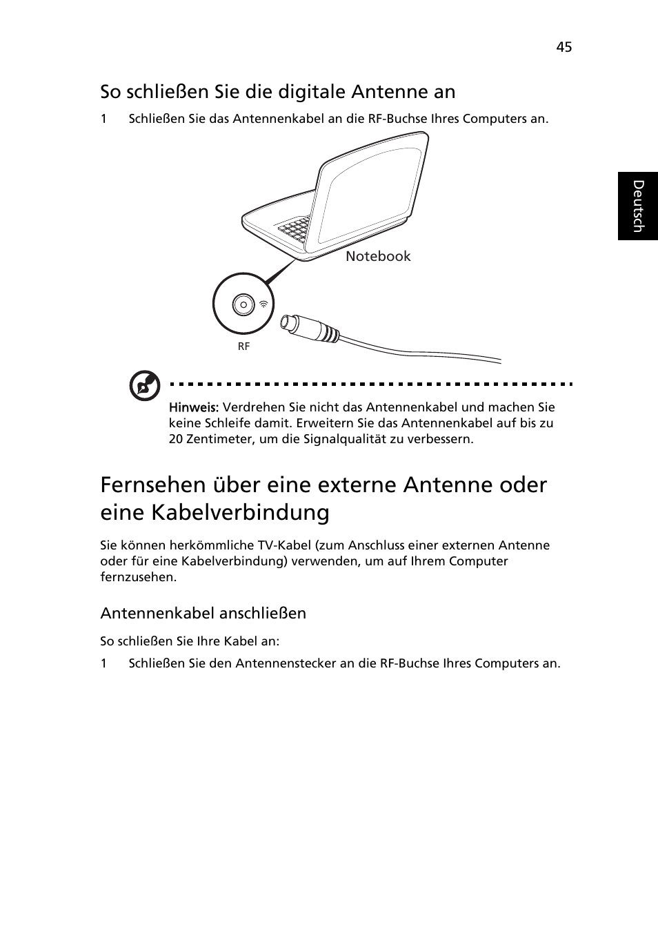 So schließen sie die digitale antenne an | Acer Aspire 4739Z User Manual | Page 223 / 2354