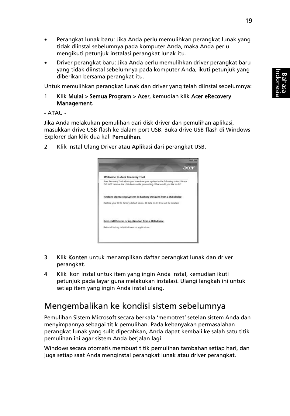 Mengembalikan ke kondisi sistem sebelumnya | Acer Aspire 4739Z User Manual | Page 2237 / 2354