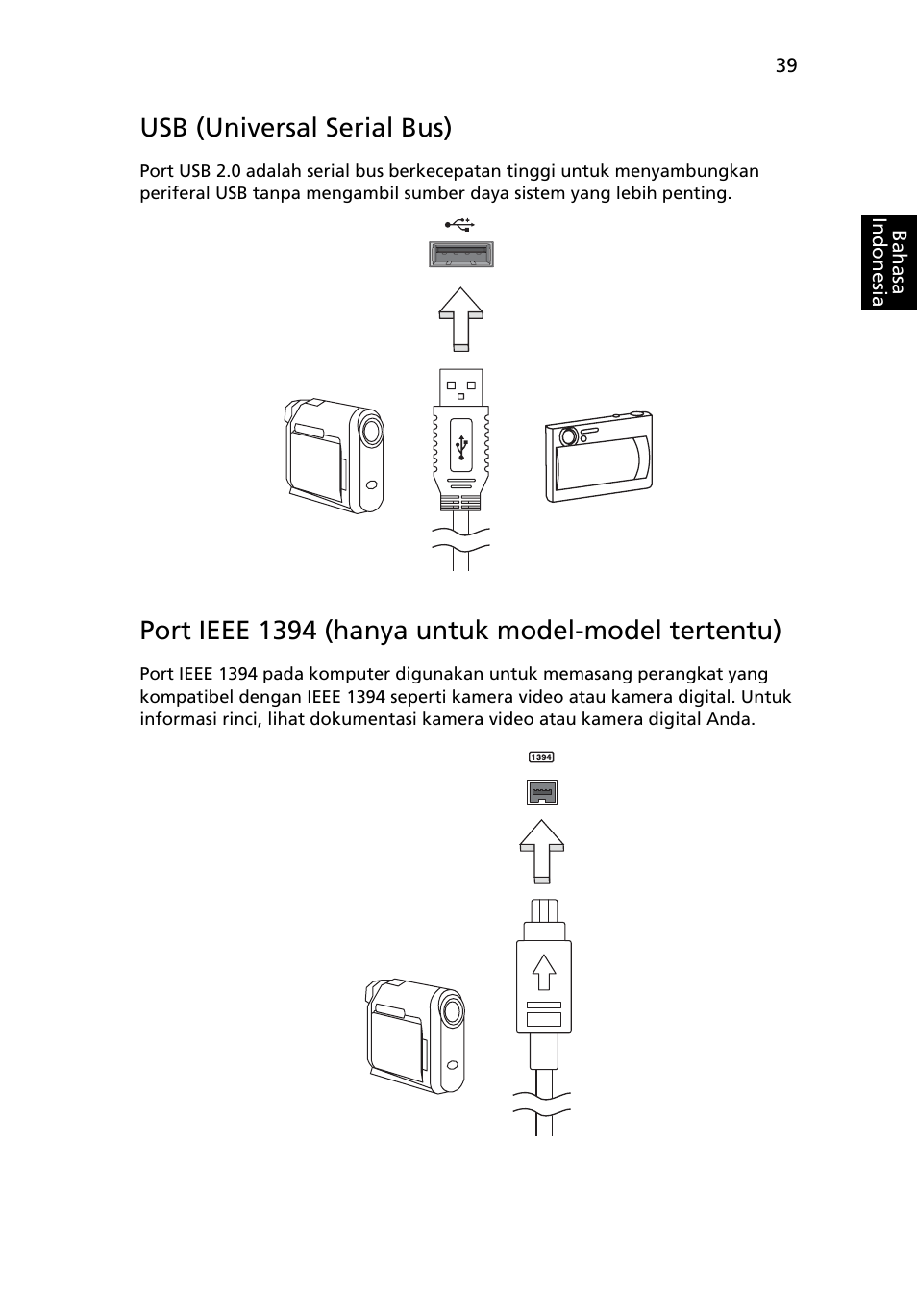 Usb (universal serial bus), Port ieee 1394 (hanya untuk model-model tertentu) | Acer Aspire 4739Z User Manual | Page 2257 / 2354
