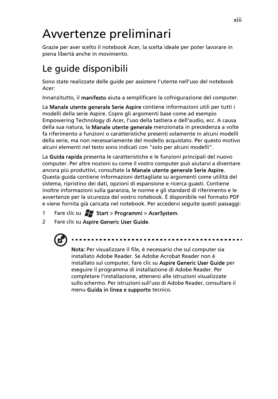 Avvertenze preliminari, Le guide disponibili | Acer Aspire 4739Z User Manual | Page 249 / 2354