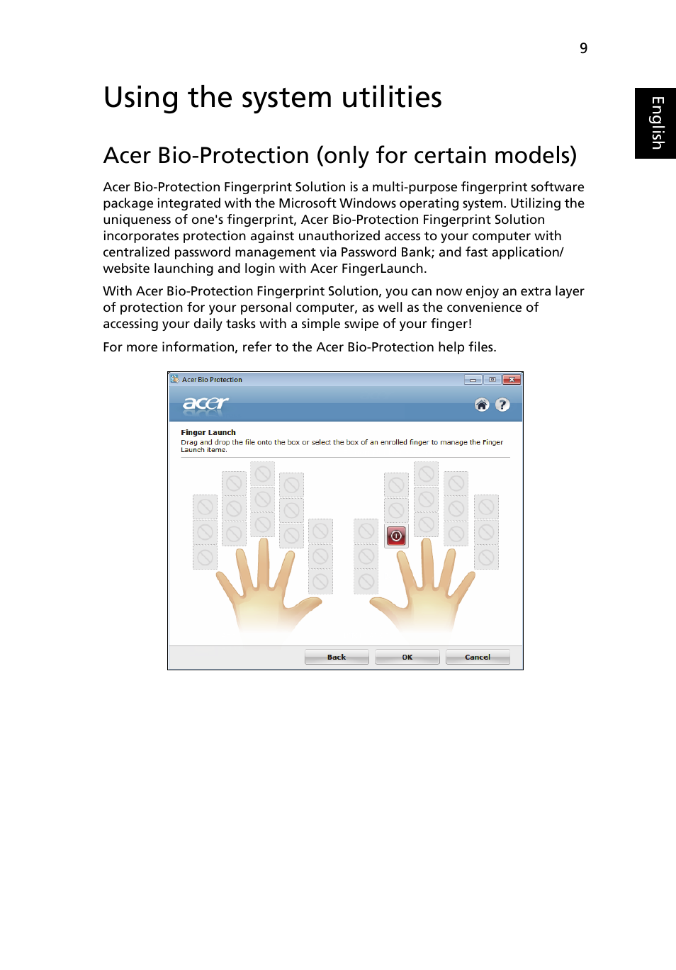 Using the system utilities, Acer bio-protection (only for certain models) | Acer Aspire 4739Z User Manual | Page 27 / 2354