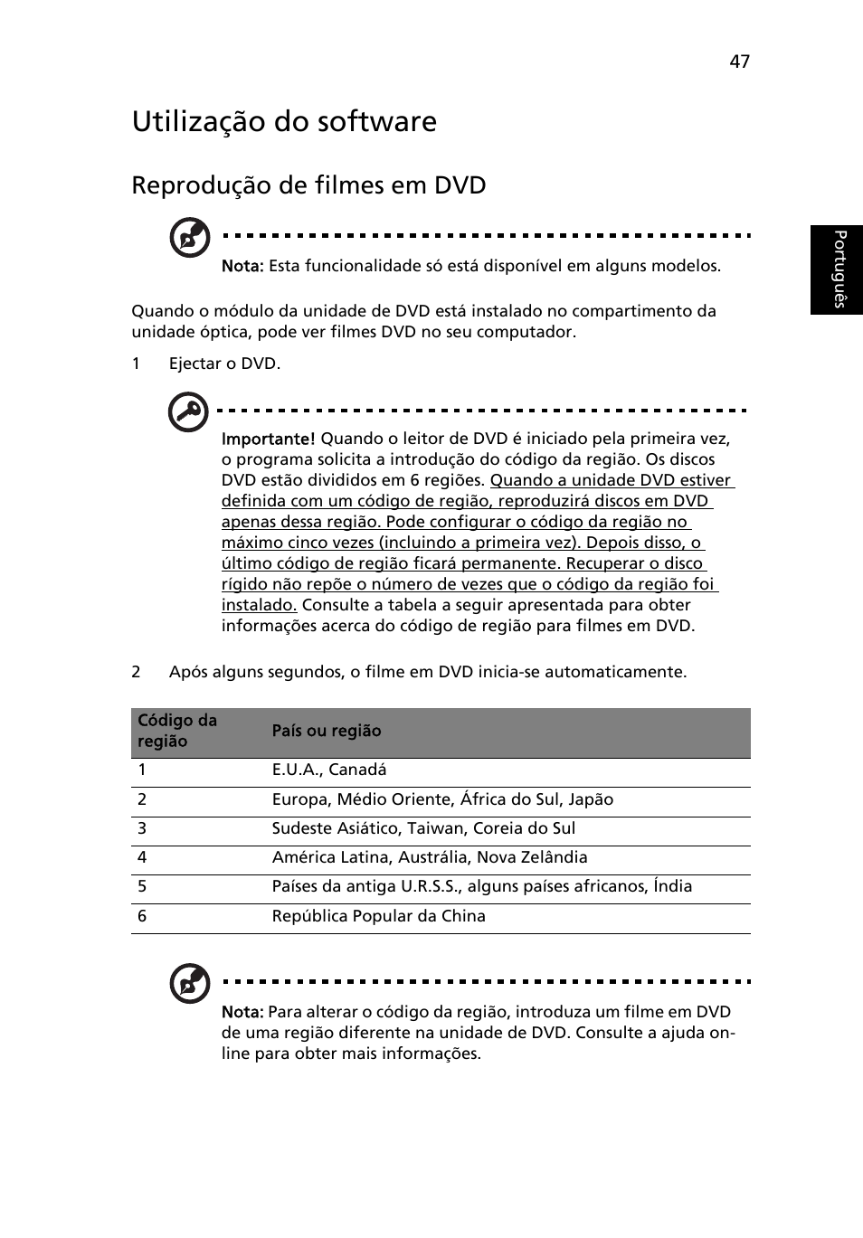 Utilização do software, Reprodução de filmes em dvd | Acer Aspire 4739Z User Manual | Page 459 / 2354