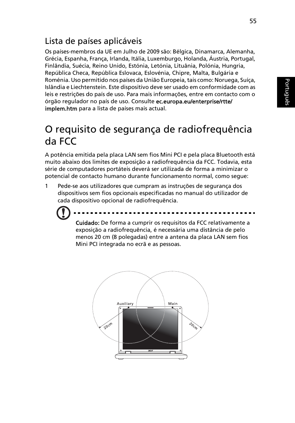 O requisito de segurança de radiofrequência da fcc, Lista de países aplicáveis | Acer Aspire 4739Z User Manual | Page 467 / 2354