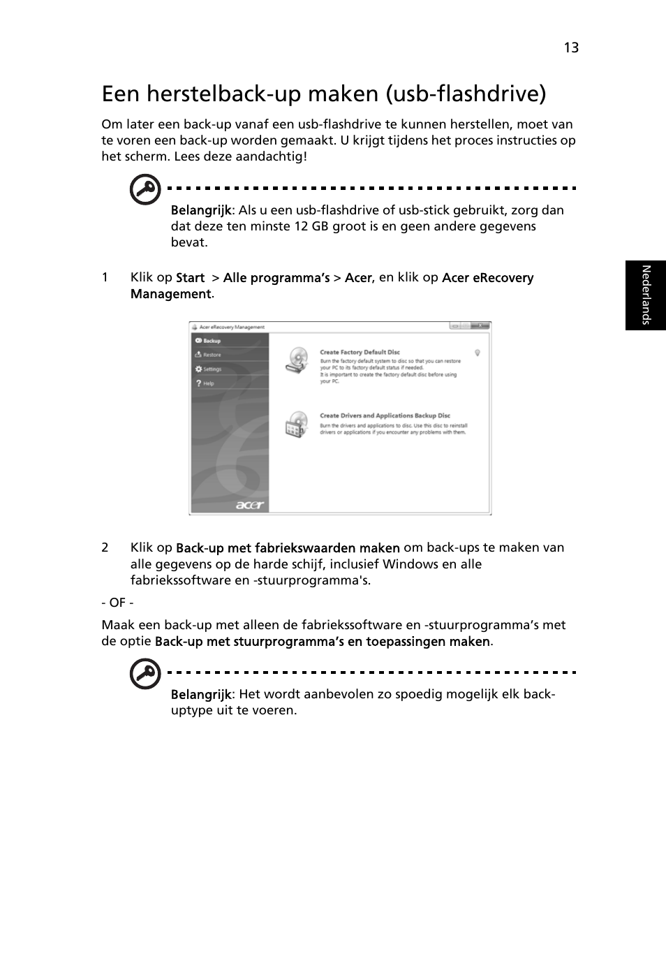 Een herstelback-up maken (usb-flashdrive) | Acer Aspire 4739Z User Manual | Page 503 / 2354