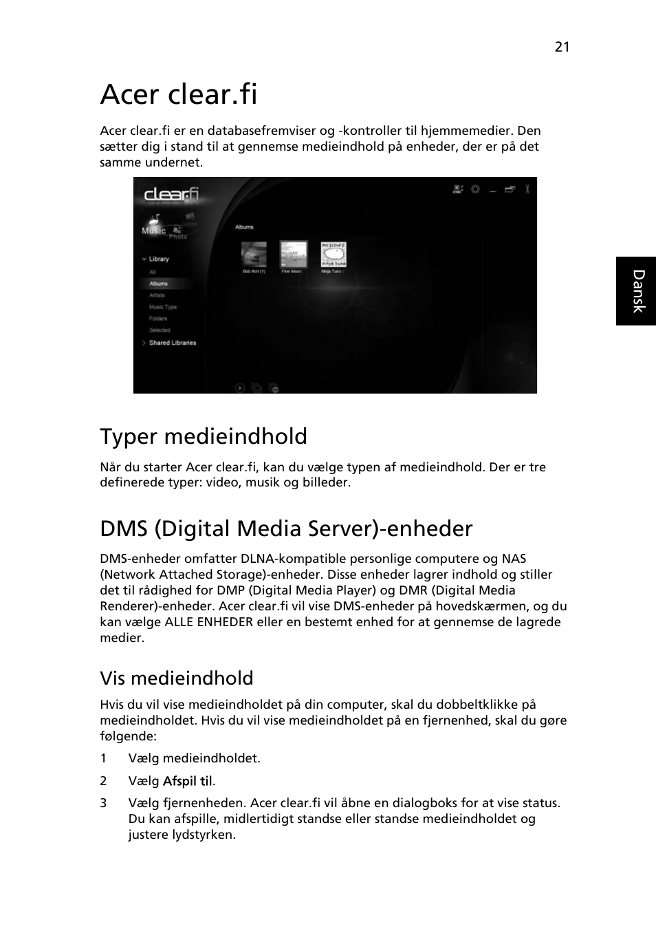 Acer clear.fi, Typer medieindhold, Dms (digital media server)-enheder | Vis medieindhold | Acer Aspire 4739Z User Manual | Page 659 / 2354