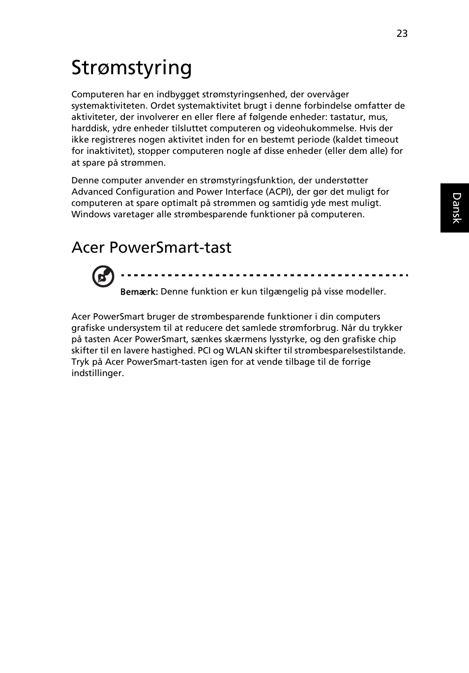 Strømstyring, Acer powersmart-tast | Acer Aspire 4739Z User Manual | Page 661 / 2354