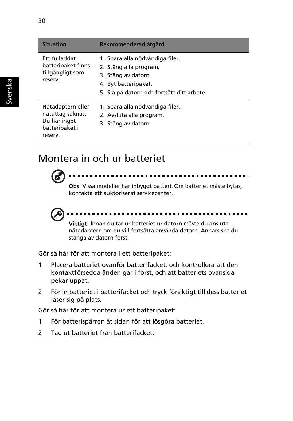 Montera in och ur batteriet | Acer Aspire 4739Z User Manual | Page 742 / 2354