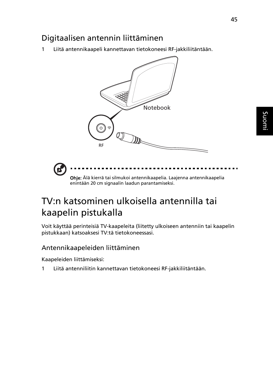 Digitaalisen antennin liittäminen | Acer Aspire 4739Z User Manual | Page 831 / 2354