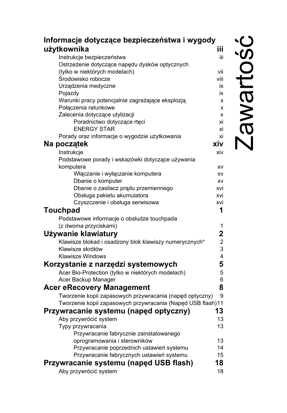 Zawartość, Zawarto ść | Acer Aspire 4739Z User Manual | Page 937 / 2354