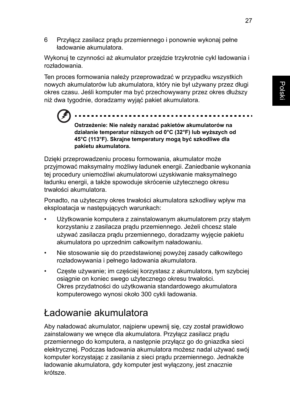 Ładowanie akumulatora | Acer Aspire 4739Z User Manual | Page 967 / 2354
