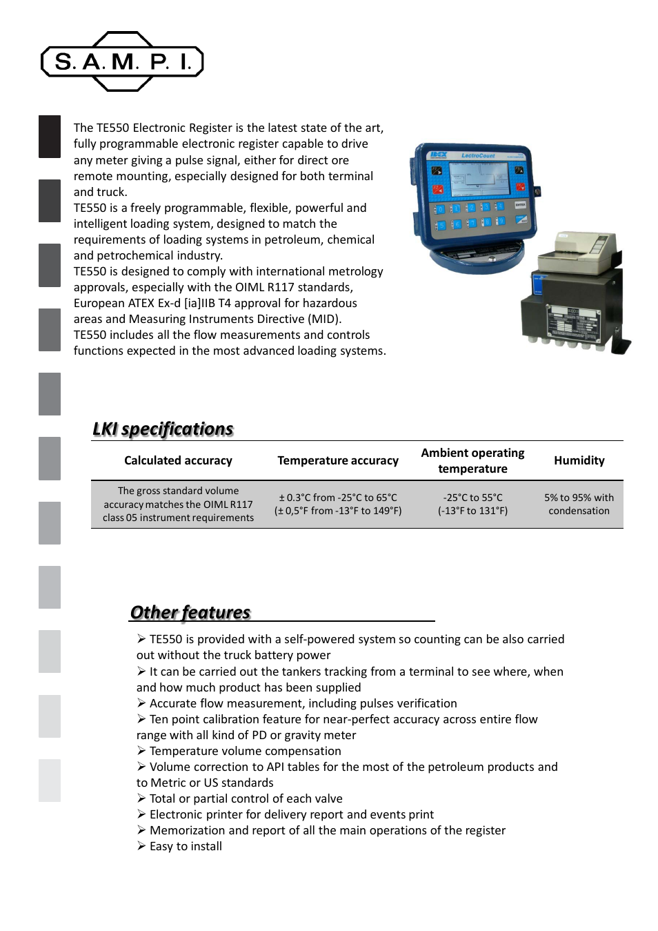 SAMPI TE550 Electronic Register (Truck Version) User Manual | 2 pages