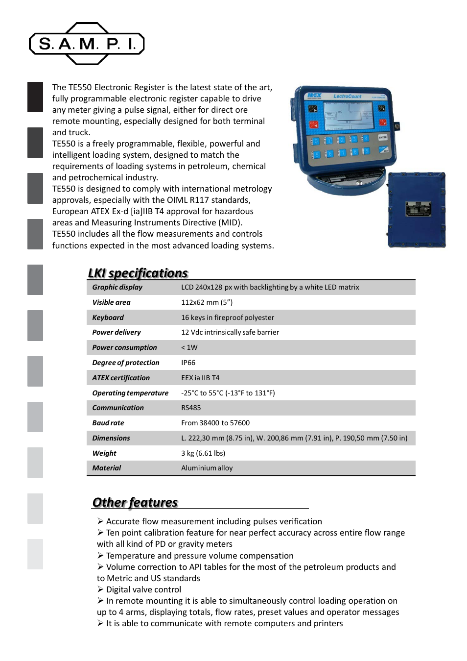 SAMPI TE550 Electronic Register (Terminal Version) User Manual | 2 pages