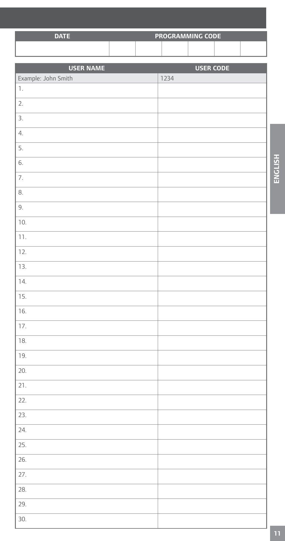 My codes | Schlage BE469NX User's Guide User Manual | Page 11 / 16