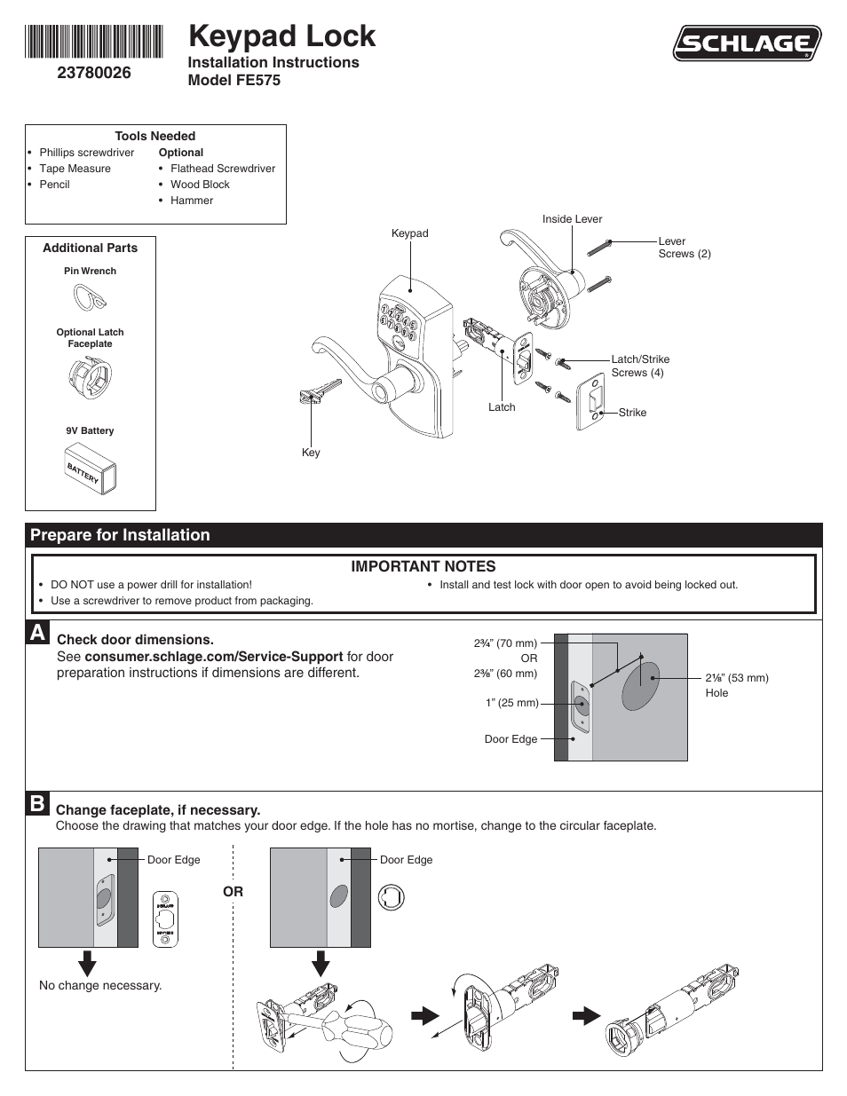 Schlage FE575 Installation User Manual | 8 pages