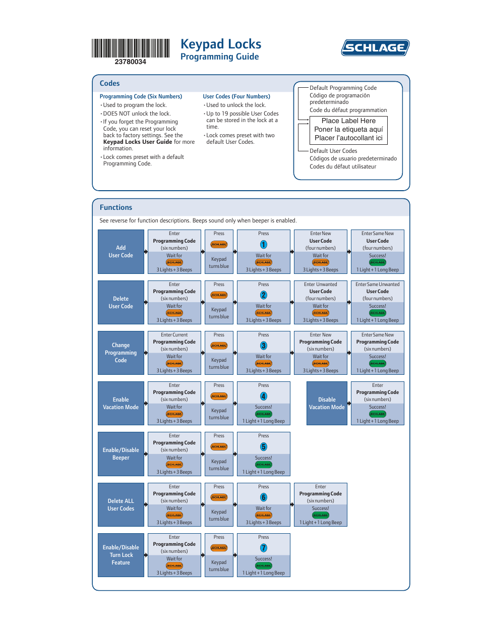 Schlage Keypad Locks Programming Guide User Manual | 2 pages