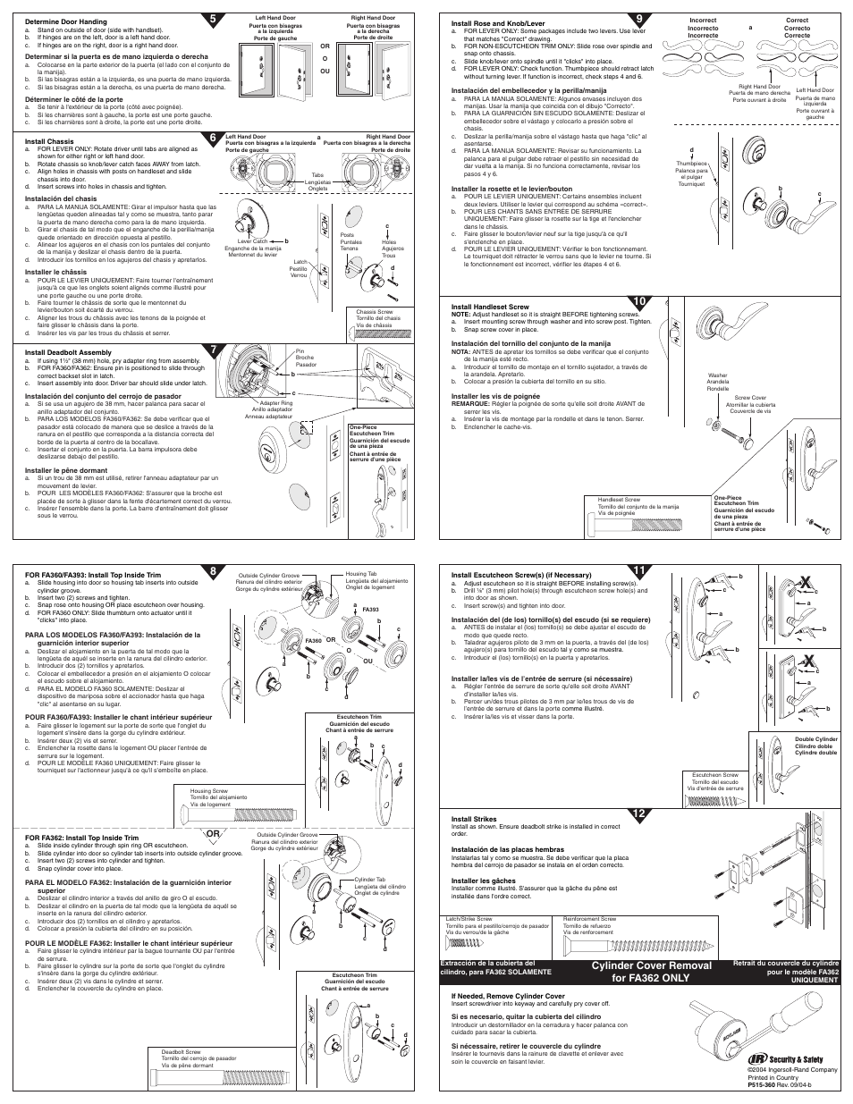 Cylinder cover removal for fa362 only | Schlage F393 Installation User Manual | Page 2 / 2