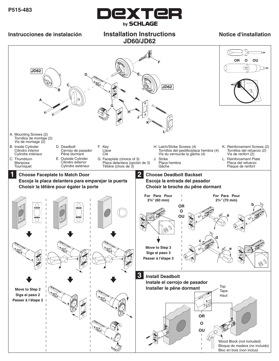Schlage JD60_J62 Installation User Manual | 2 pages