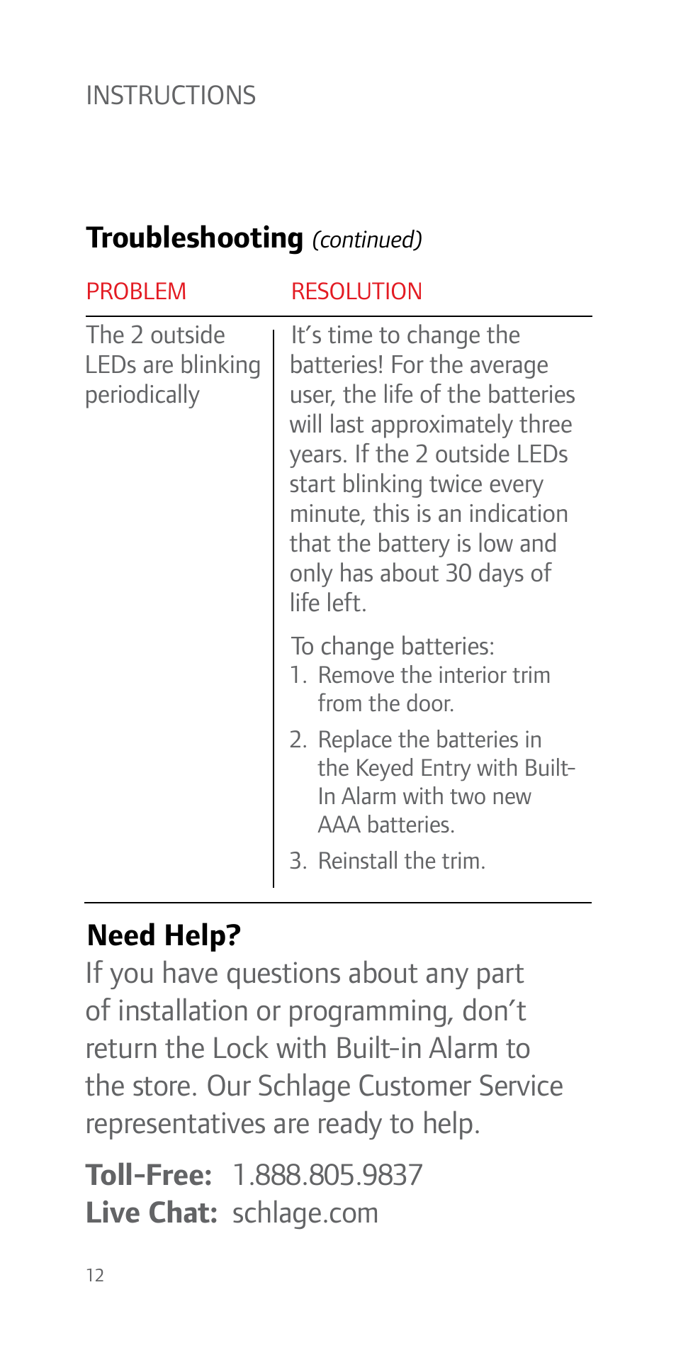 Troubleshooting | Schlage FE51 User Guide User Manual | Page 12 / 44