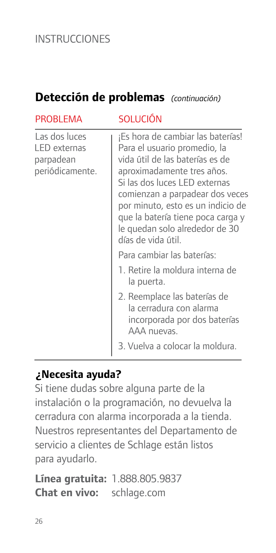 Detección de problemas | Schlage FE51 User Guide User Manual | Page 26 / 44