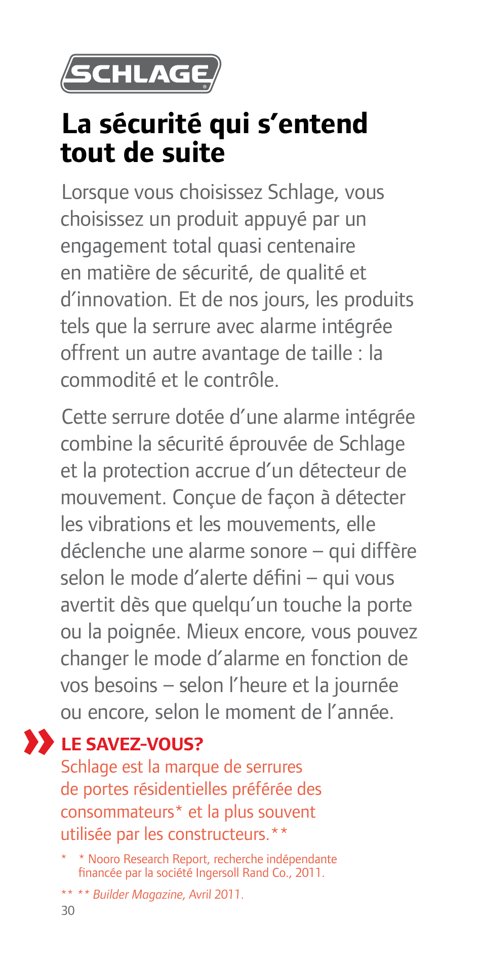 La sécurité qui s’entend tout de suite | Schlage FE51 User Guide User Manual | Page 30 / 44