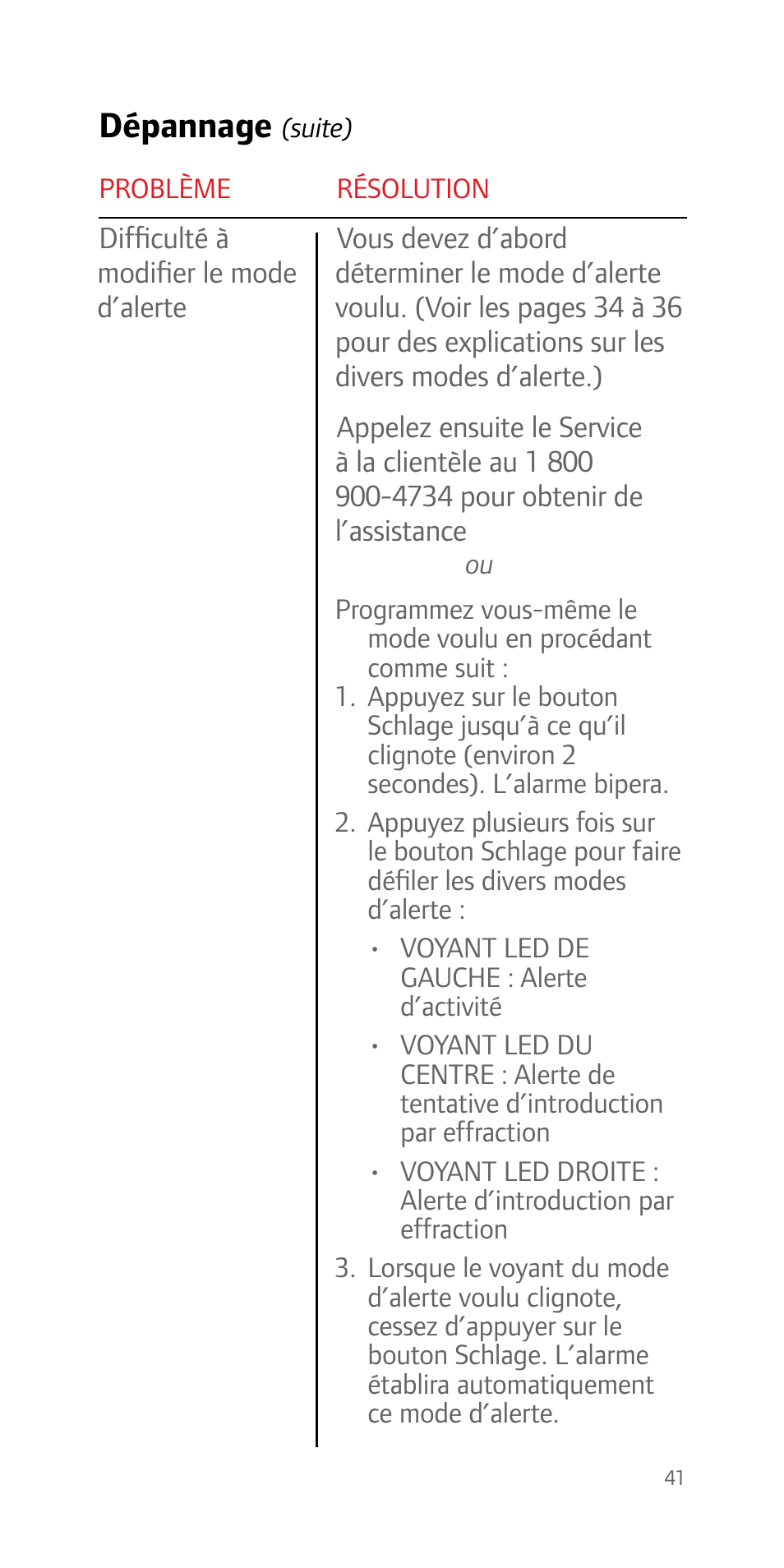 Dépannage | Schlage FE51 User Guide User Manual | Page 41 / 44