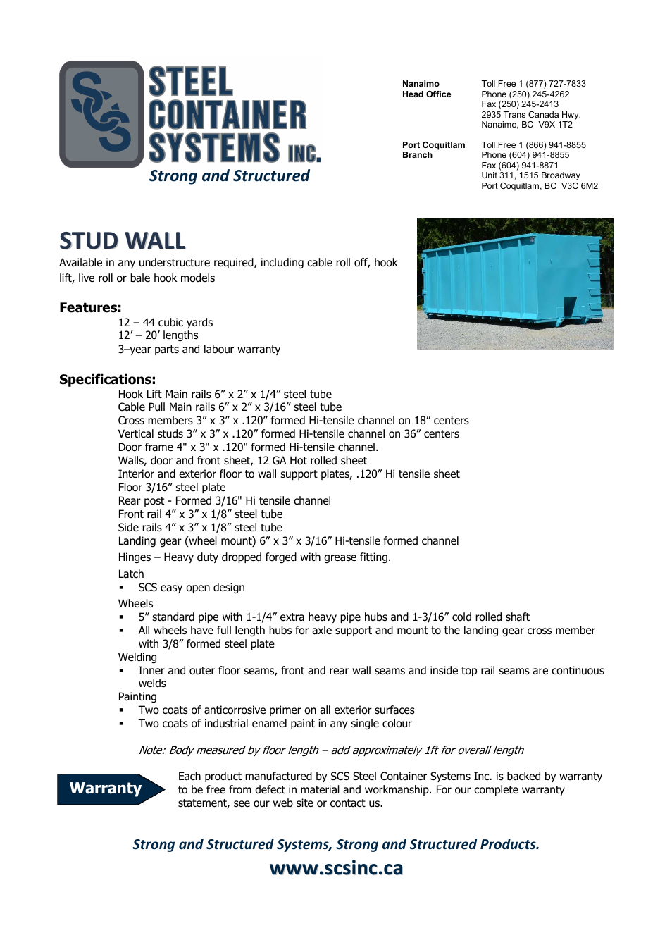 SCS Steel Container Systems STUD WALL User Manual | 1 page