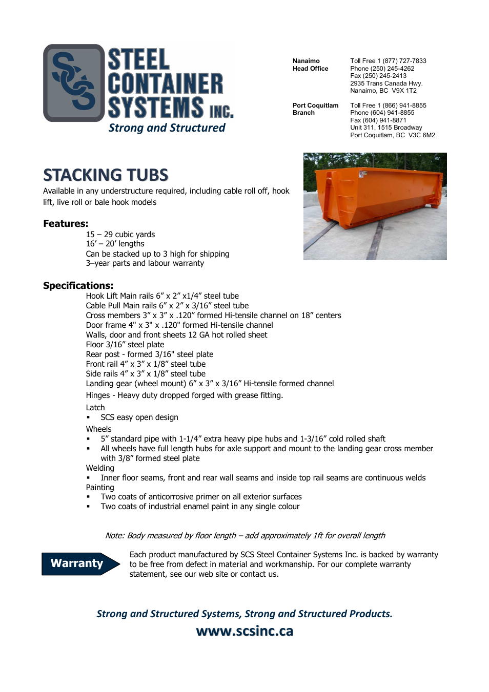 SCS Steel Container Systems STACKING TUBS User Manual | 1 page