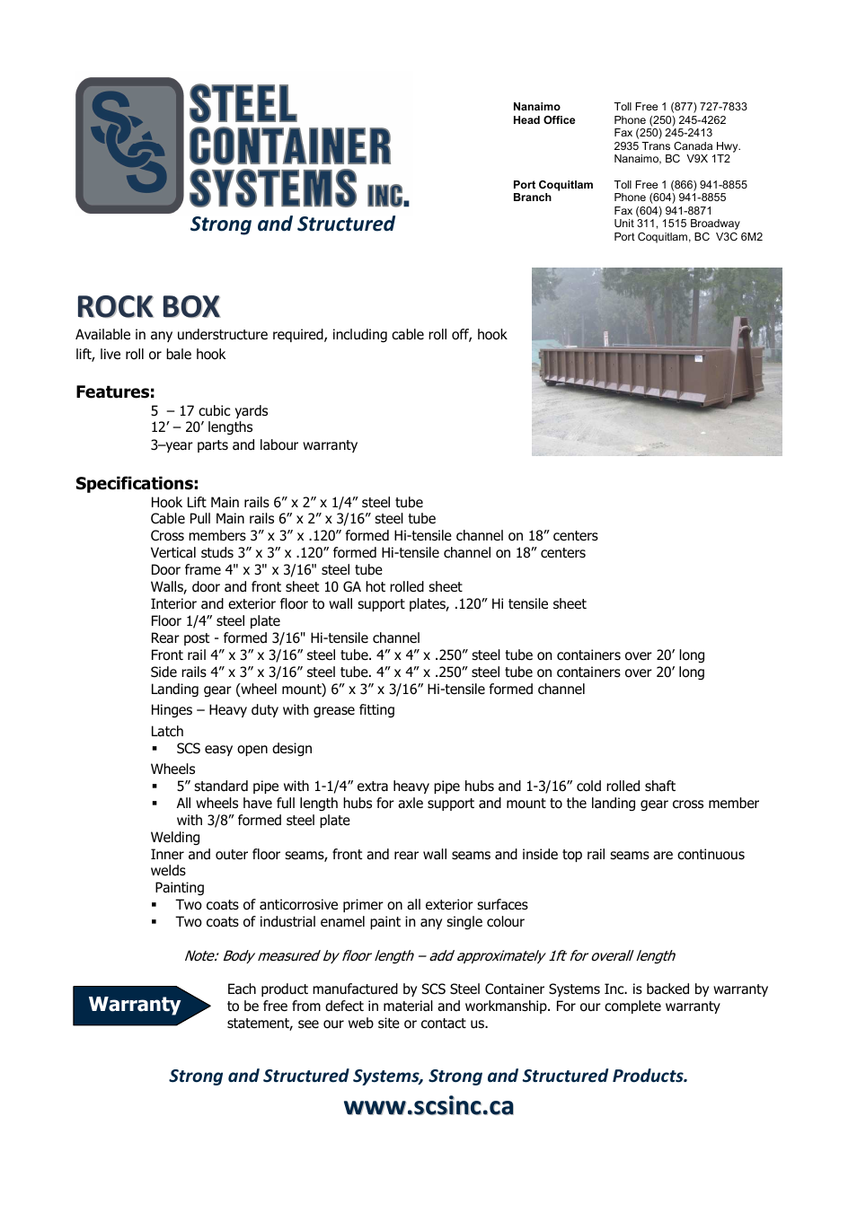 SCS Steel Container Systems ROCK BOX User Manual | 1 page