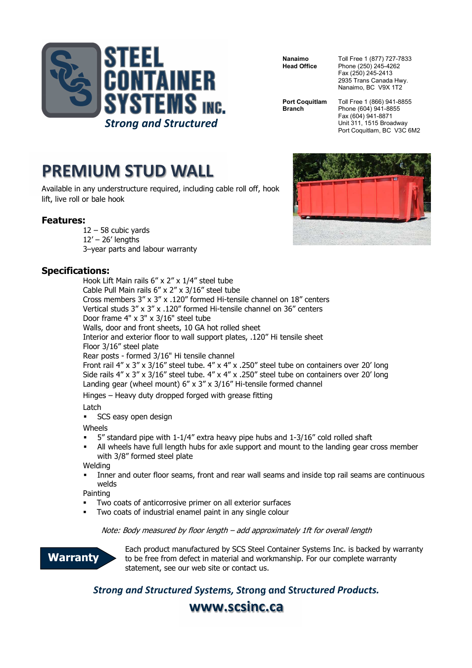 SCS Steel Container Systems PREMIUM STUD WALL User Manual | 1 page