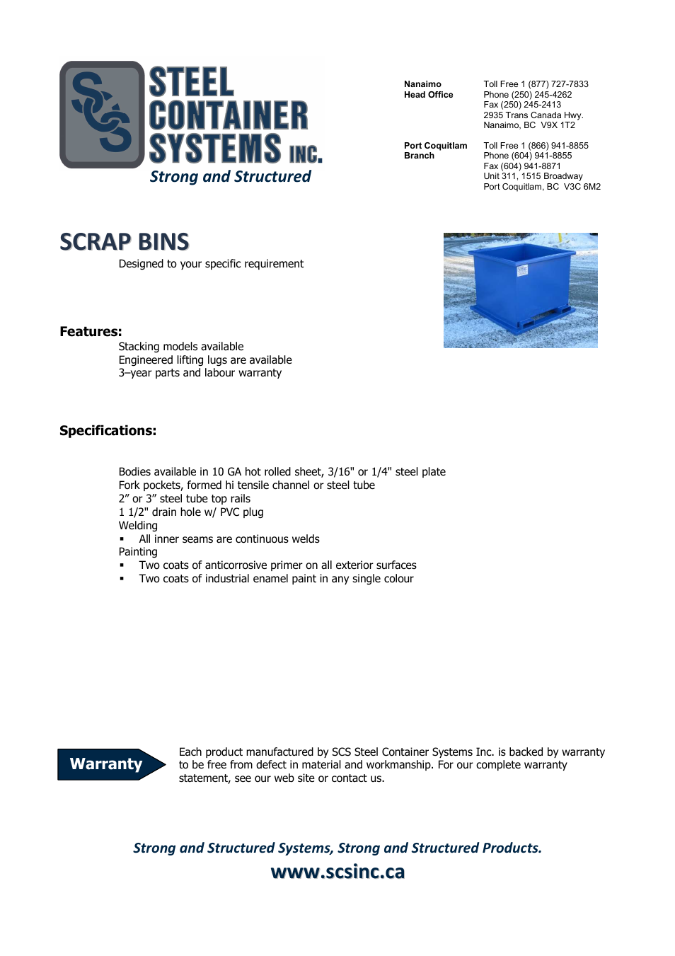 SCS Steel Container Systems SCRAP BINS User Manual | 1 page