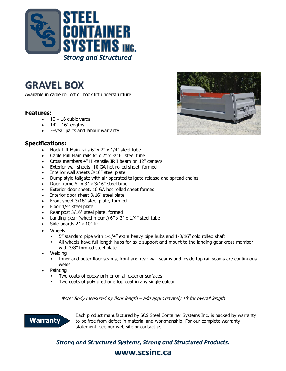 SCS Steel Container Systems GRAVEL BOX User Manual | 1 page