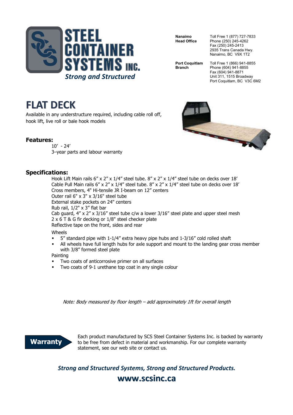 SCS Steel Container Systems FLAT DECK User Manual | 1 page