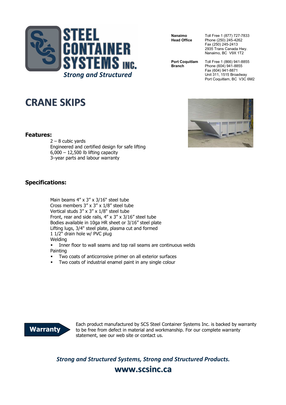 SCS Steel Container Systems CRANE SKIPS User Manual | 1 page