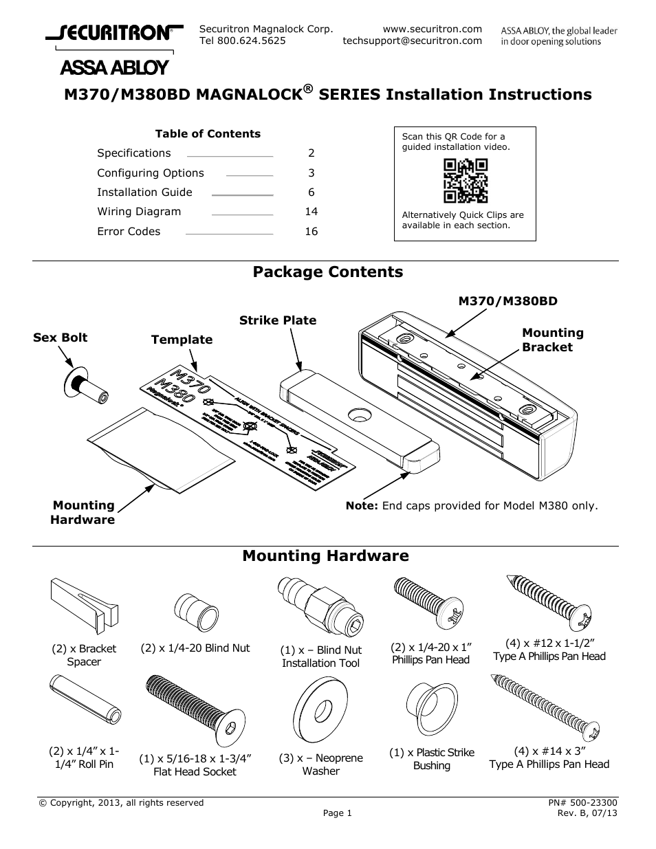 Securitron M380BD User Manual | 16 pages